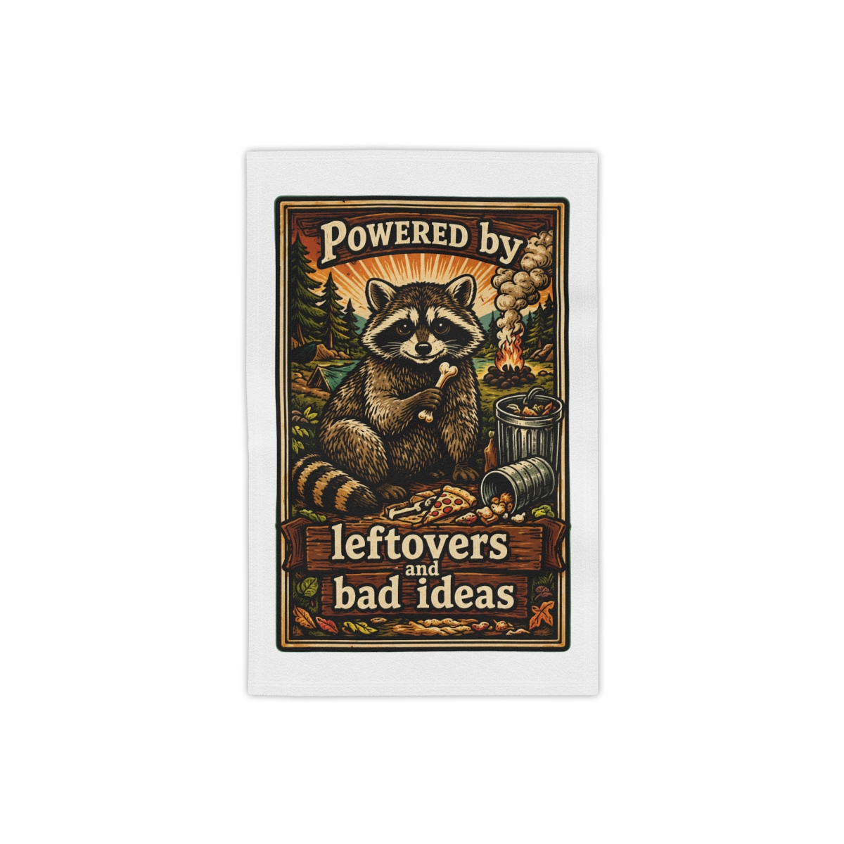 Powered by Leftovers and Bad Ideas Raccoon Towel - Official Creator merchandise